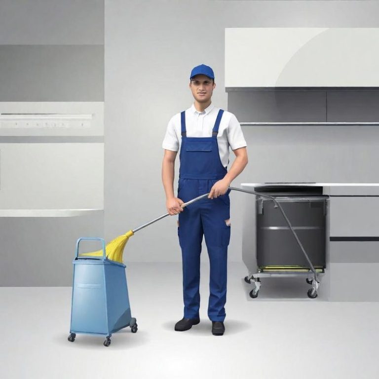 Grundstückspflege Handwerker repariert eine Küchenspüle, Werkzeugkasten liegt daneben.